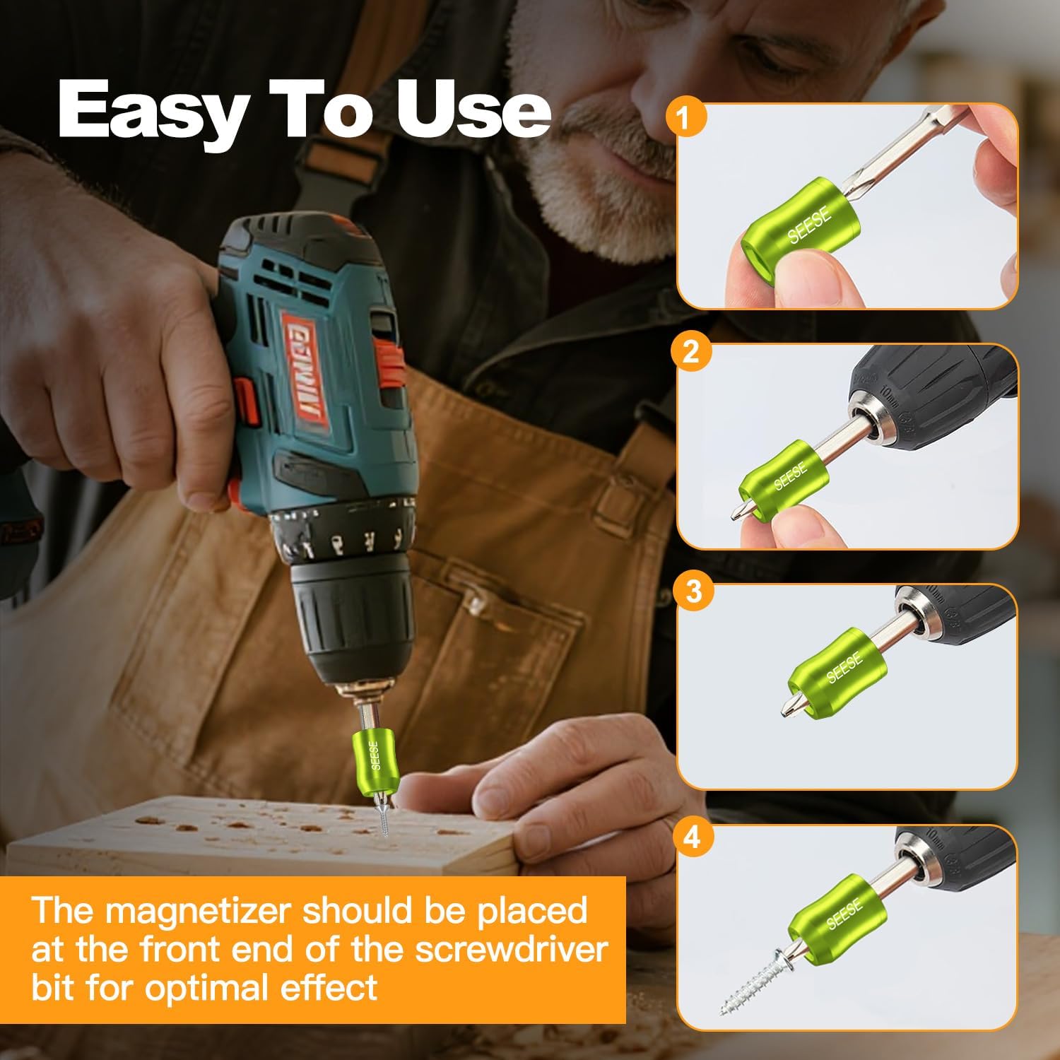 SEESE Strong Magnetic Screw Ring: 1/4 Inch/ 6.35 mm Universal Magnetic Screw Holder - Removable Magnetic Screwdriver Drill Bit Holder for Hex Screwdriver and Power Bits(2 Pcs)