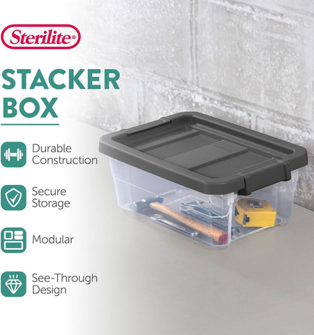 Sterilite Modular Stacker Box with Latching Lid, 16 Quart, 12-Pack