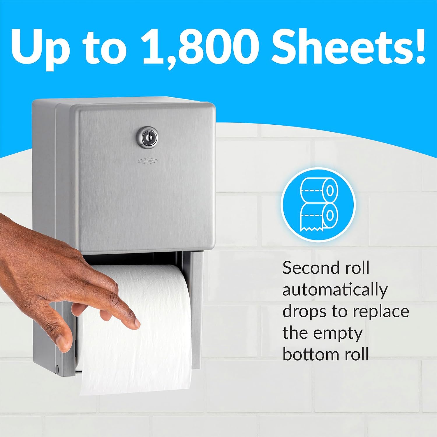 Bobrick Surface-Mounted Multi-Roll Toilet Paper Tissue Dispenser, Satin-Finish Stainless Steel (Model B-2888)