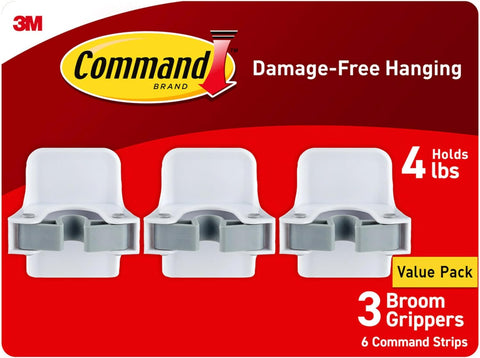 Command Broom and Mop Gripper, 3-Pack, Organize Damage-Free