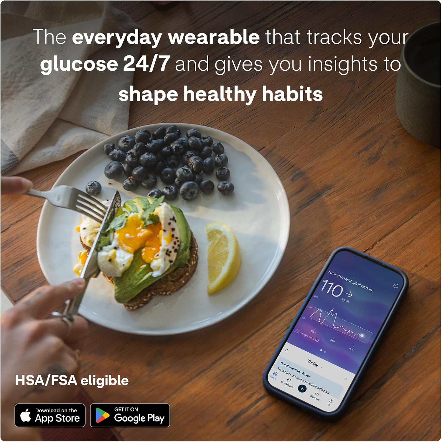 Lingo Continuous Glucose Monitor (CGM). 24/7 Glucose Tracking