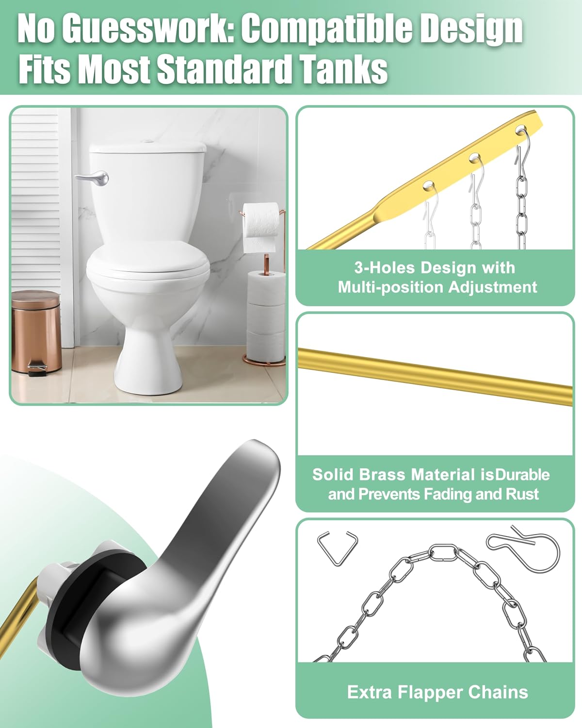 Toilet Flush Handle Replacement Kit: Front Universal Toilet Bowl Replacement Kit, Toilet Repair Kit Inside Tank Chain Flusher Handle Lever Replacement Parts Compatible with American Standard Mansfield
