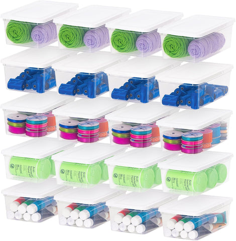 IRIS USA 20-Pack 6 Qt Storage Bins with Lids, Stackable Box, Clear/White