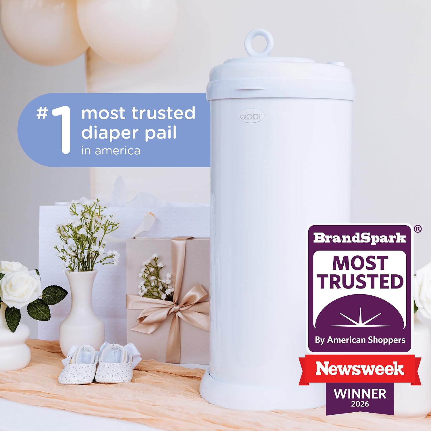 Ubbi Stainless Steel Diaper Pail, No Special Bags, Odor-Locking, White