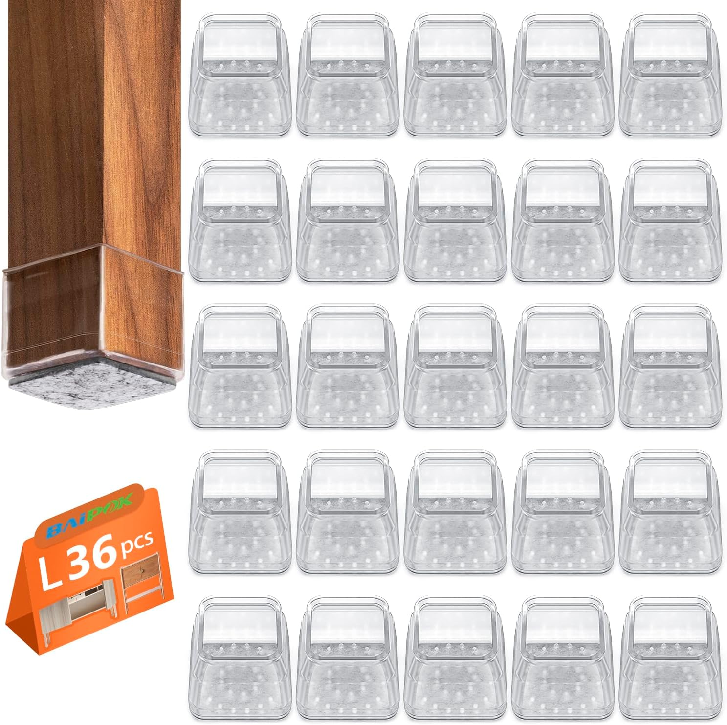BAIPOK 36pcs Square Chair Leg Floor Protectors for Hardwood Floors