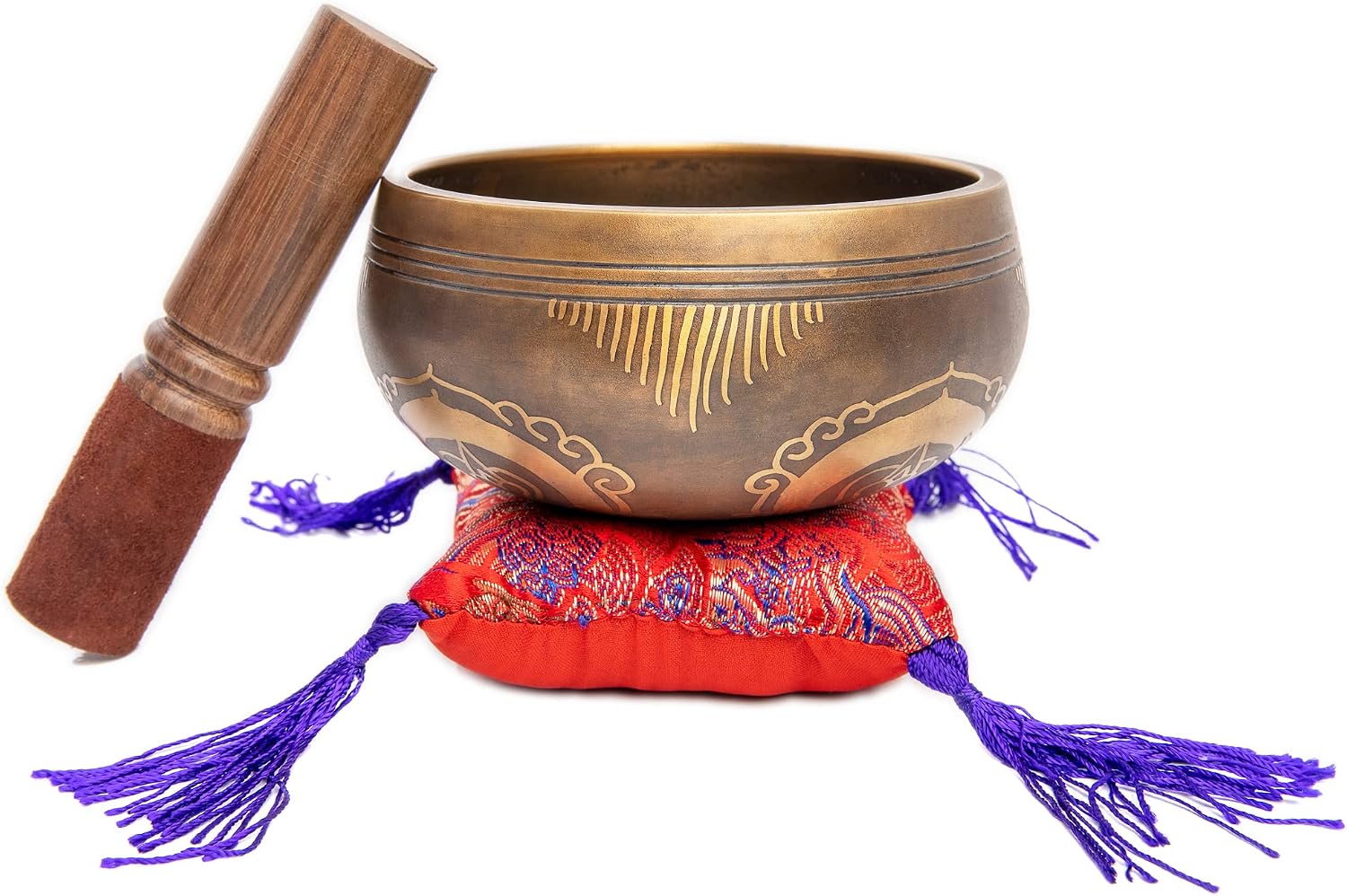 Tibetan Singing Bowl Set - Easy To Play Authentic Handcrafted For Meditation Sound Chakra Yoga Healing 4 Inches By Himalayan Bazaar (Brown and Maroon)