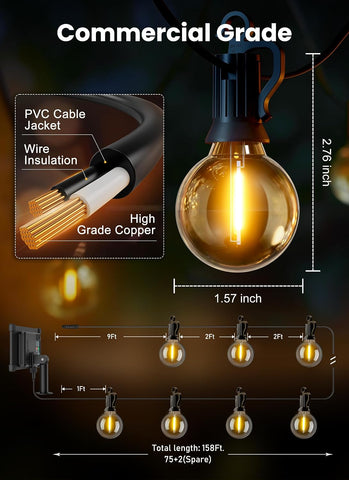 Brightown 158FT 77LED Solar String Lights Outdoor with Remote & USB Port