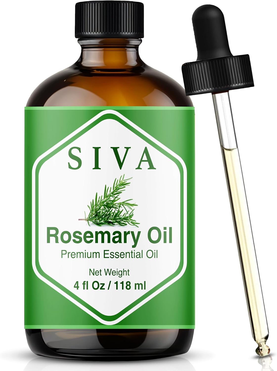 Siva Rosemary Essential Oil, Glass Bottle with Dropper, 4 Fl Oz (118 ml)