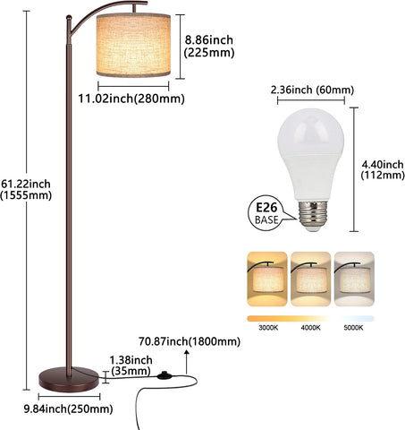 Floor Lamp for Living Room, LED Standing Lamp Tall Industrial Floor Lamp Reading for Bedroom, Office (9W LED Bulb, Beige Lampshade Included) -Oil-Rubbed Bronze