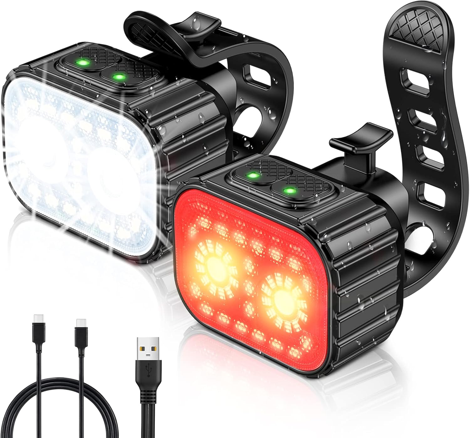 Cuvccn Bike Lights Super Bright, Rechargeable Bicycle Lights Set Multiple Modes, Waterproof Bike Lights for Night Riding/Cycling Safety, Front and Back Bike Reflectors Light, Long Battery Life