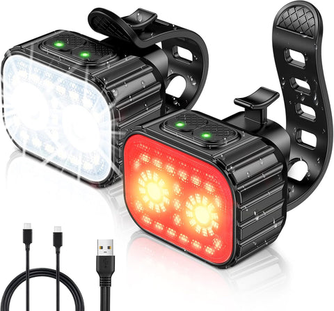 Cuvccn Bike Lights Super Bright, Rechargeable Bicycle Lights Set Multiple Modes, Waterproof Bike Lights for Night Riding/Cycling Safety, Front and Back Bike Reflectors Light, Long Battery Life