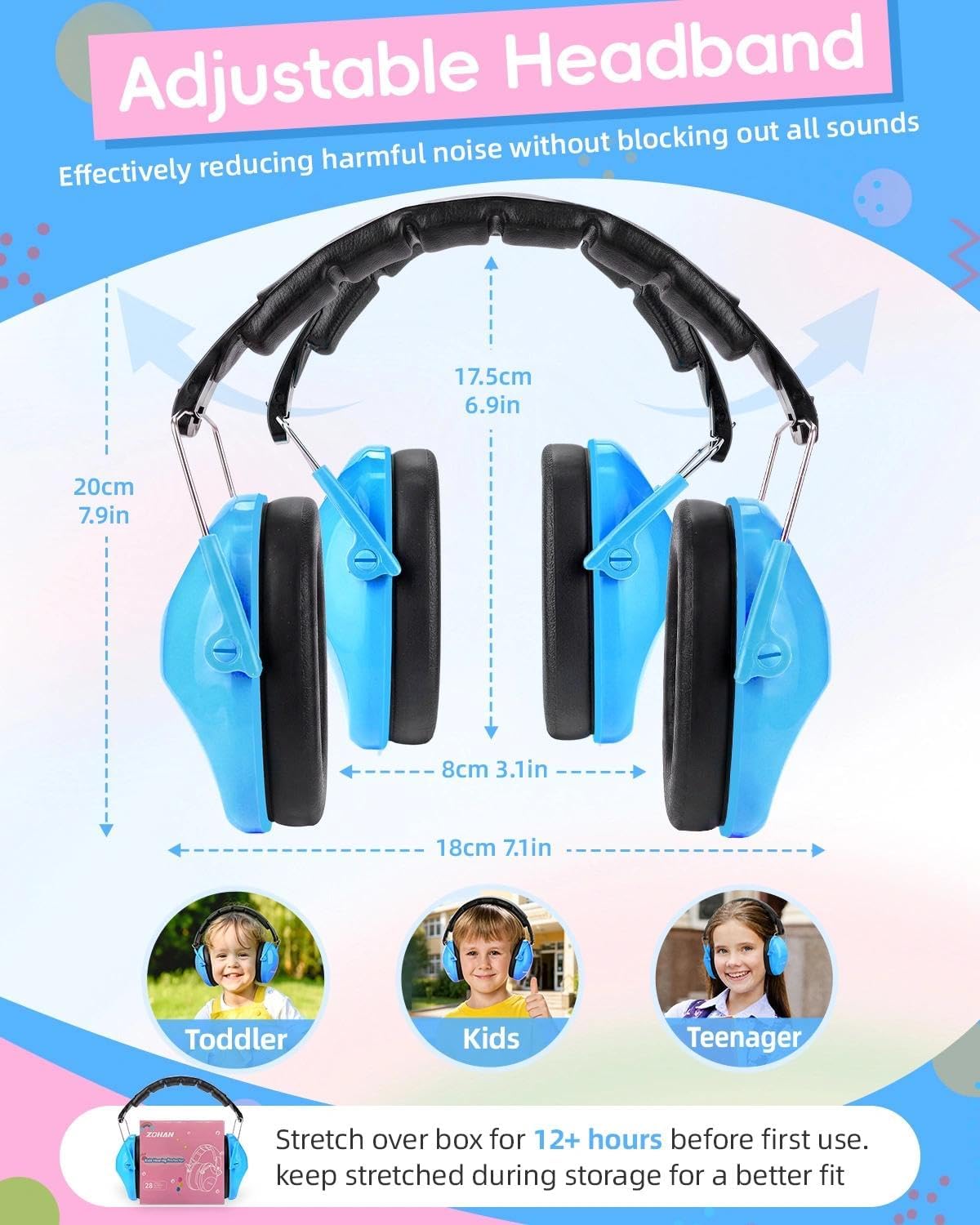 ZOHAN Kids Noise Cancelling Headphones - 25dB NRR Kids Ear Protection 3 Pack, Hearing Protection Safety Ear Muffs for School Monster Truck Fireworks Travel Studying Concerts Events