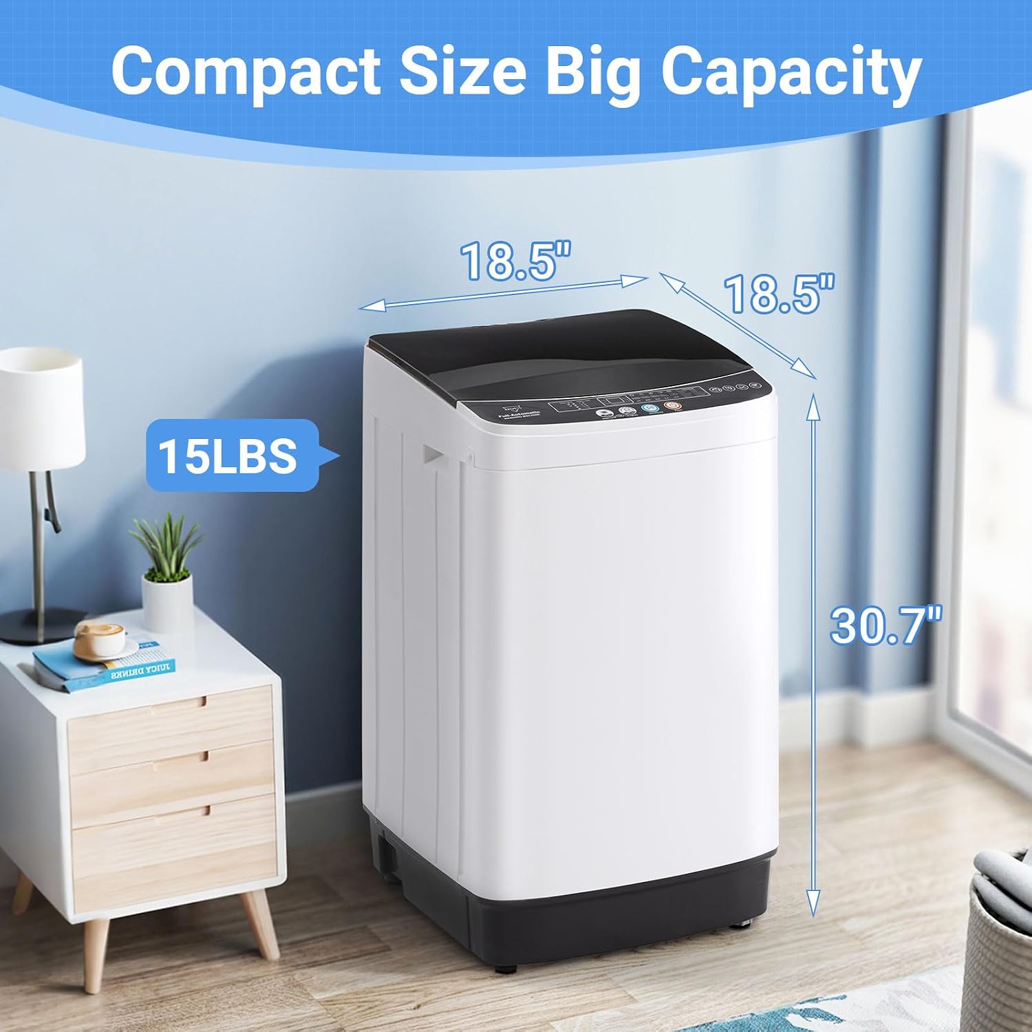 Erivess 1.9 Cu Ft Compact Portable Washing Machine, 8 Programs, for Homes