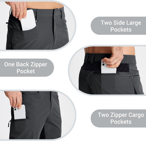 CRYSULLY Men's Lightweight Cargo Shorts Quick Dry Elastic Waist Hiking