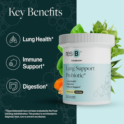 resB Lung Support Probiotic Supplement, 180 Capsules, 3 Bottles