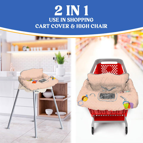PILLANI Shopping Cart Seat for Baby, High Chair Cover for Restaurant Seat - Grocery Cart Cover for Baby Girl and Boy, Comfortable Cotton Buggy Covers for Babies - Padded Baby Shopping Cart Seat -Beige