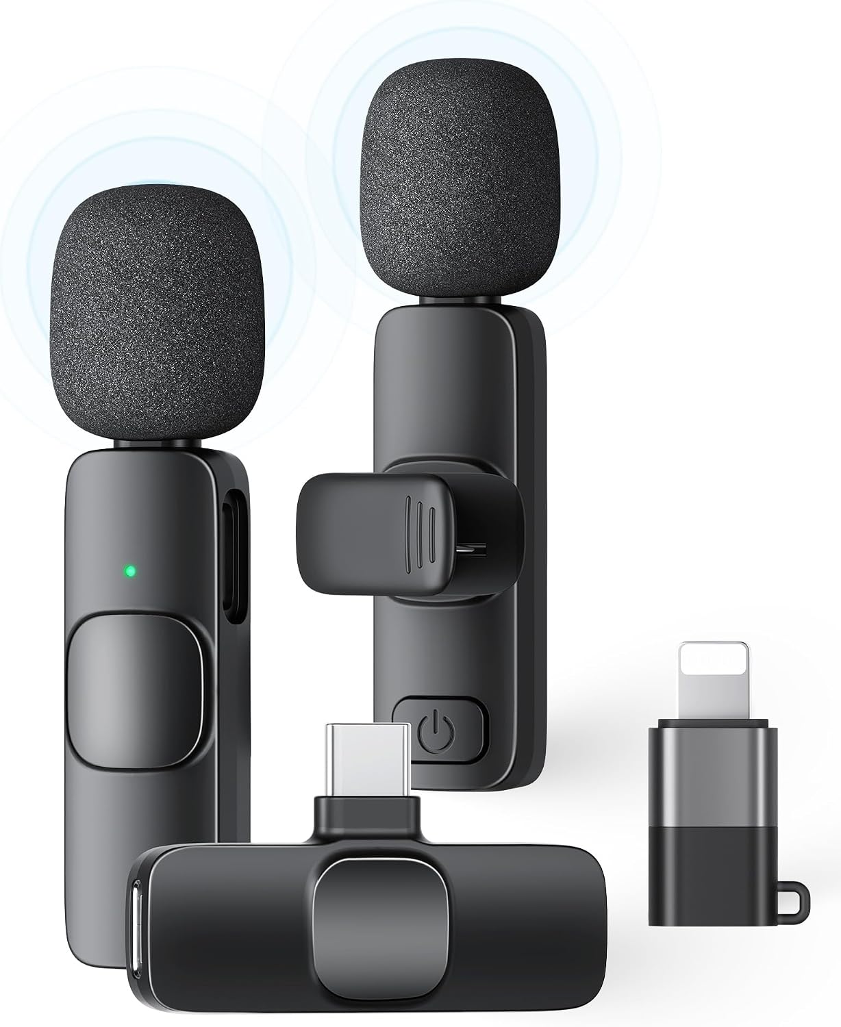 2 Pack Wireless Lavalier Microphone for iPhone iPad and Android Phone, Lapel Mic Plug and Play Wireless Mic Noise Reduction Mini Microphone for Video Recording Interview Podcast Vlog YouTube Tiktok