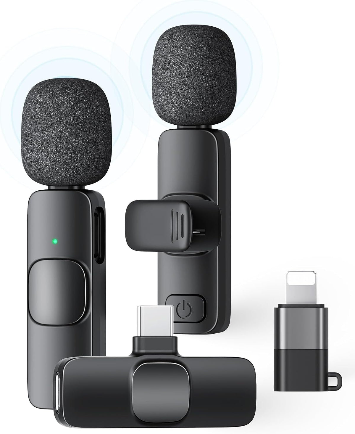 2 Pack Wireless Lavalier Microphone for iPhone iPad and Android Phone, Lapel Mic Plug and Play Wireless Mic Noise Reduction Mini Microphone for Video Recording Interview Podcast Vlog YouTube Tiktok