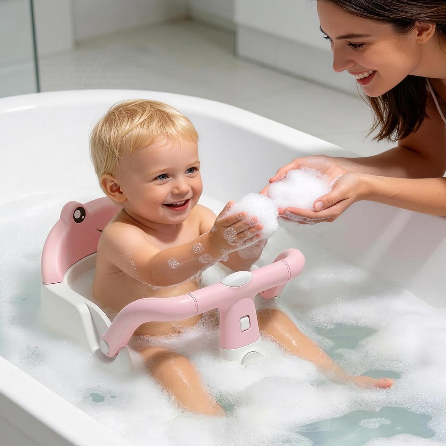 Baby Bath Seat for Babies 6 Months & Up, Non-Slip Toddler Bath Seat with Suction Cup, Safe and Comfortable Portable Infant Bathtub Chair for Bathroom, Bathtub Tub Sitting Up, Easy to Clean (Pink)