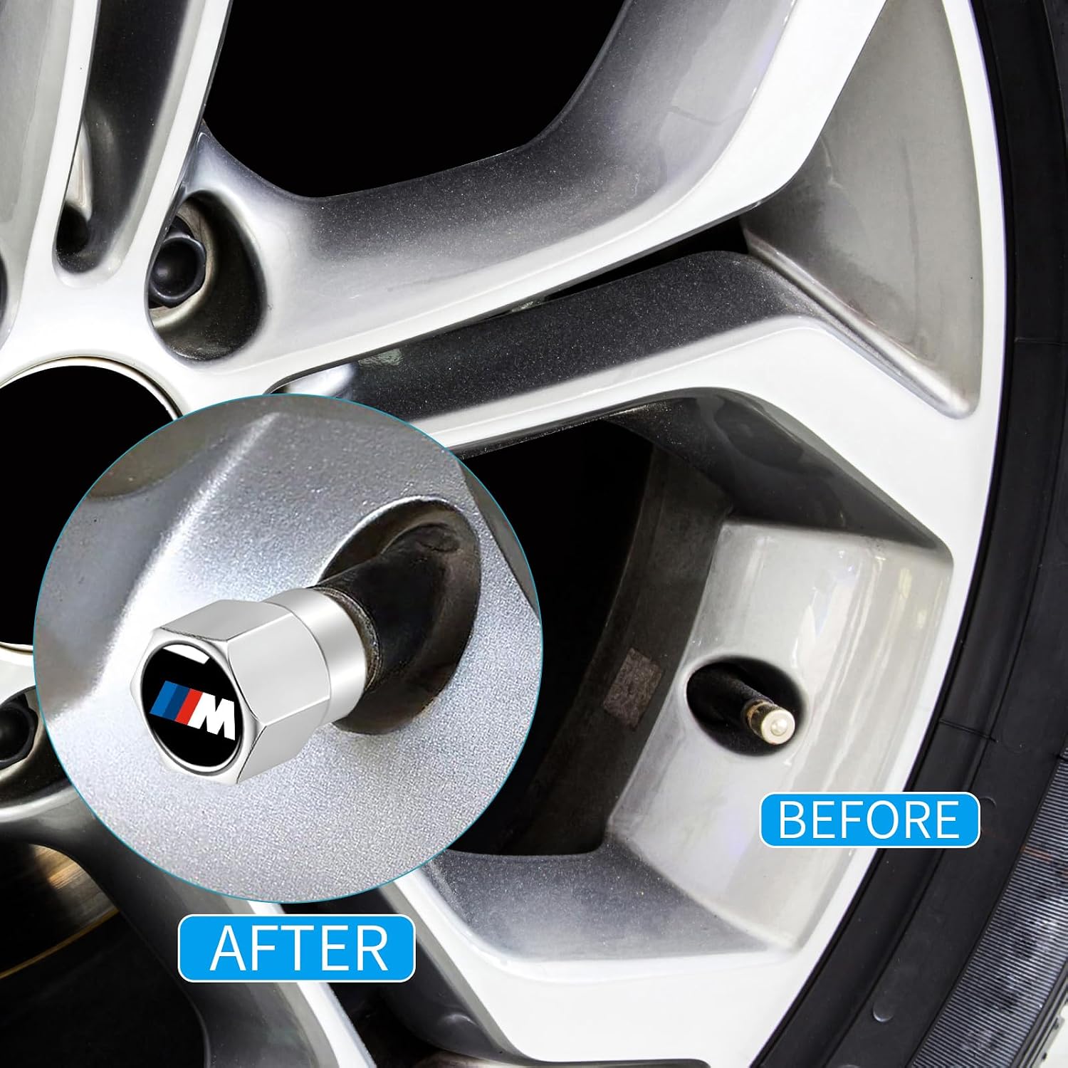 Tire Valve Stem Caps Cover for BMW M M2 M3 M4 Metal Wheel Air caps Auto Valve Stem Caps Accessories 4 Pack Silver
