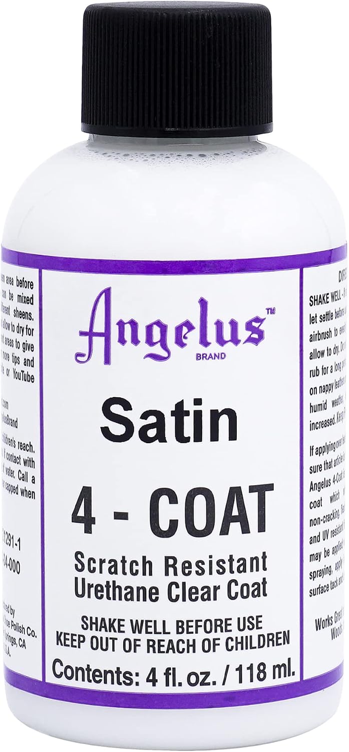 Angelus Satin 4-Coat Scratch-Resistant Leather Sealer – Durable, Flexible, Clear Coat Protection for Leather Shoes, Bags, Jackets & More - Satin Finish - 4 Fl Oz