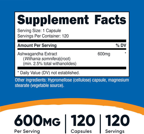 Nutricost Ashwagandha Herbal Supplement 600mg, 120 Capsules, Gluten-Free