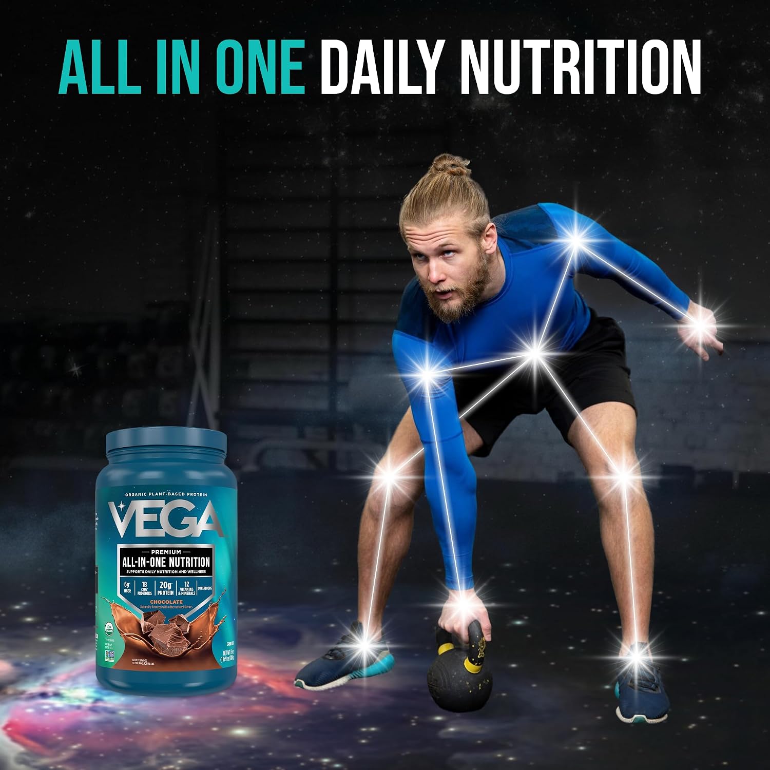 Vega All-in-One Nutrition Organic Vegan Protein Powder – Chocolate, 20g Protein Meal Replacement Shake – 1.56 lbs (17 Servings)
