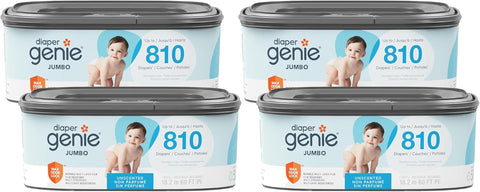 Diaper Genie Refill, Jumbo Square | Continuous Film | Holds 810 Newborn Diapers | Pack of 4