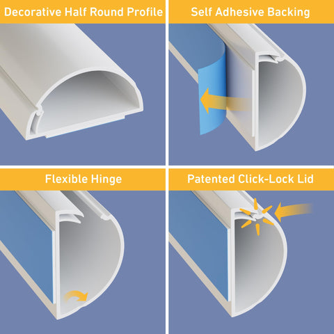 D-Line 157in Cord Cover Kit, Self-Adhesive Wire Hiders, Paintable Cable Raceway to Hide Wires on Wall, Electrical Cable Management - 10x 15.7 Lengths & 19 Accessories - 1.18" (W) x 0.59" (H) - White