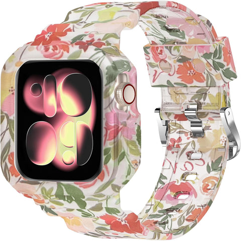 XYF Compatible for Crystal Clear Apple Watch Bands S11/10 42mm Floral Red