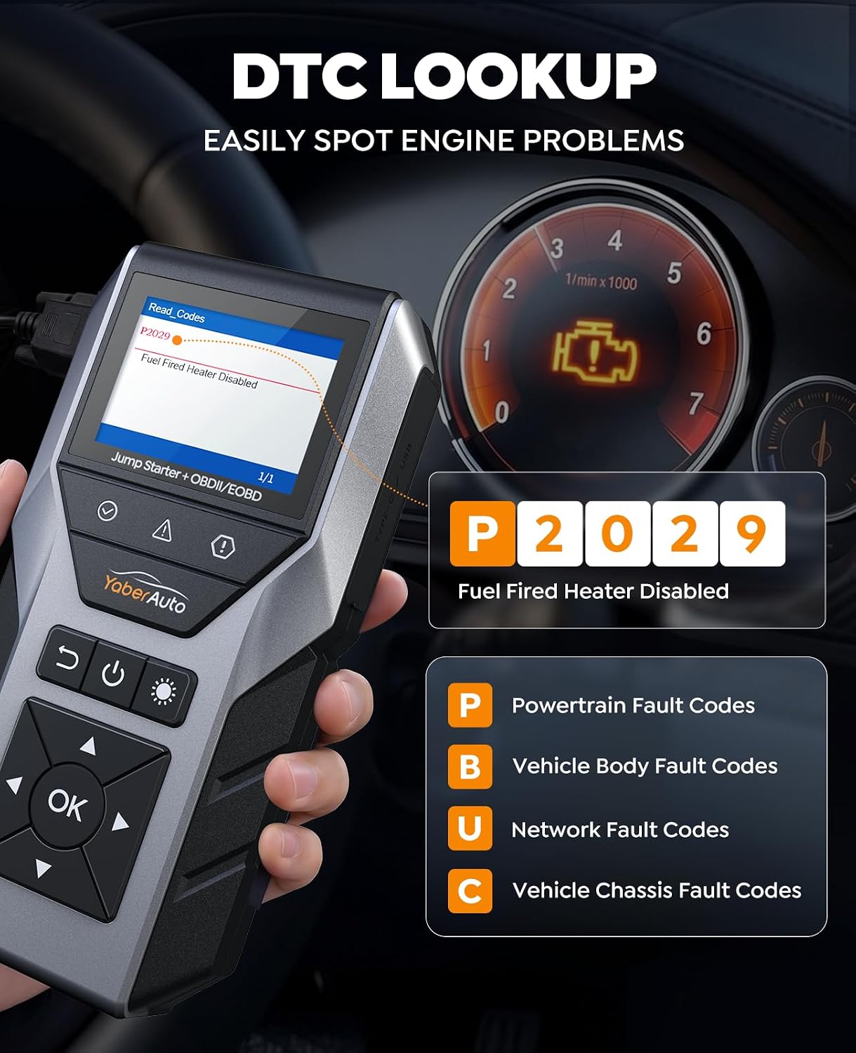YaberAuto 6000A Portable Car Jump Starter with OBD2 Scanner, Code Reader