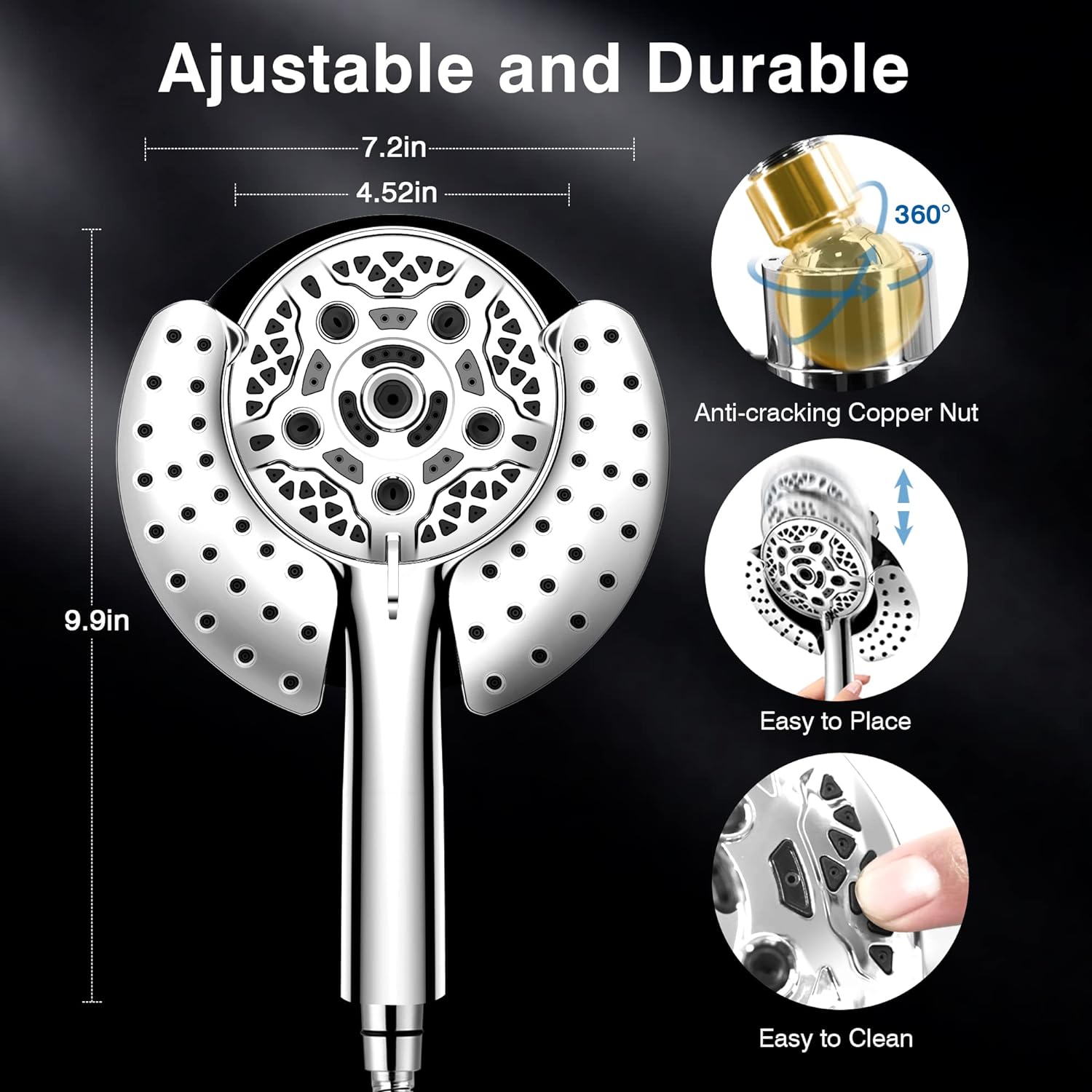 INAVAMZ 2 in 1 Shower Head with Handheld Combo High Pressure Silver 1.8 GPM