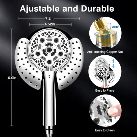 INAVAMZ 2 in 1 Shower Head with Handheld Combo High Pressure Silver 1.8 GPM
