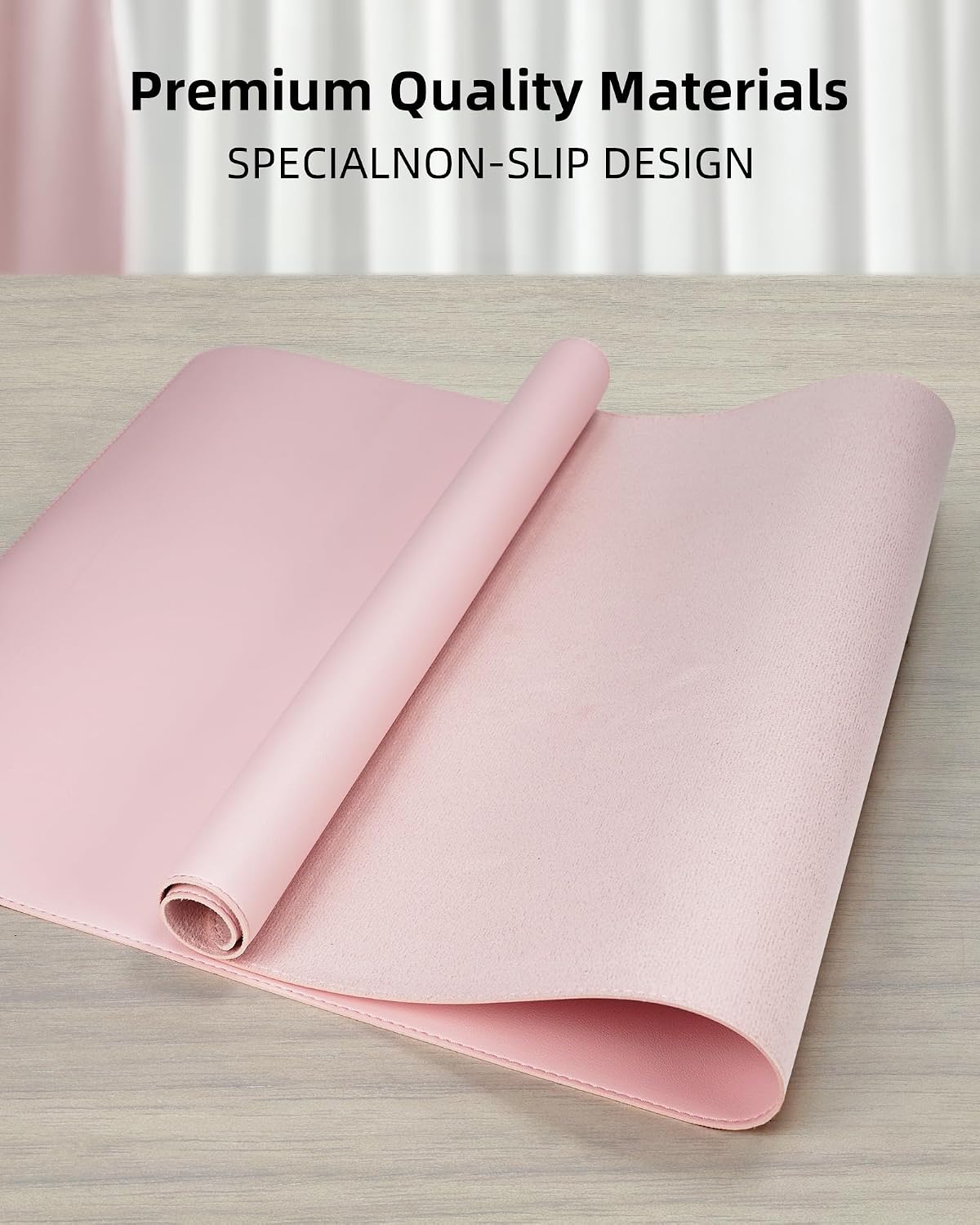 AFIING Desk Pad Protector 23.6" x 13.7" - Non-Slip Waterproof PU Leather Desk Mat for Mouse, Keyboard, Laptop, Office and Home Workspace (Light Pink)