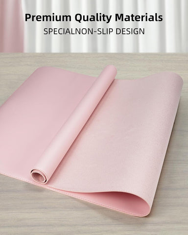 AFIING Desk Pad Protector 23.6" x 13.7" - Non-Slip Waterproof PU Leather Desk Mat for Mouse, Keyboard, Laptop, Office and Home Workspace (Light Pink)