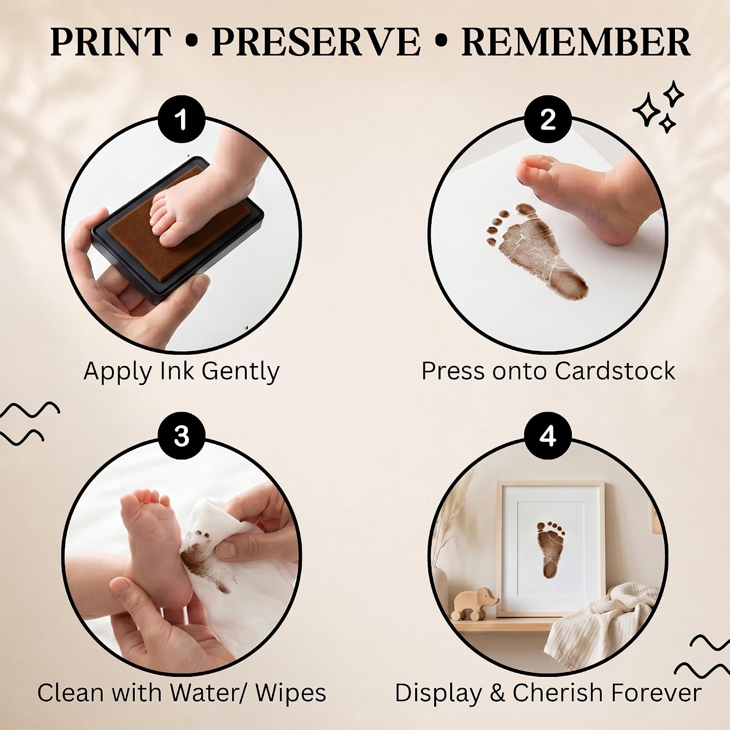 ReignDrop Baby Ink Pad for Hand and Footprints, Non-Toxic Acid-Free Keepsake Kit, Smudge-Proof Archival Ink Wipes Off Skin, for Scrapbook, Photo Album, Frames & Pet Paws, Baby Gift (Brown)