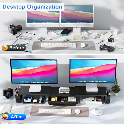 gianotter Dual Monitor Stand Riser With Drawer and 2 Pen Holders