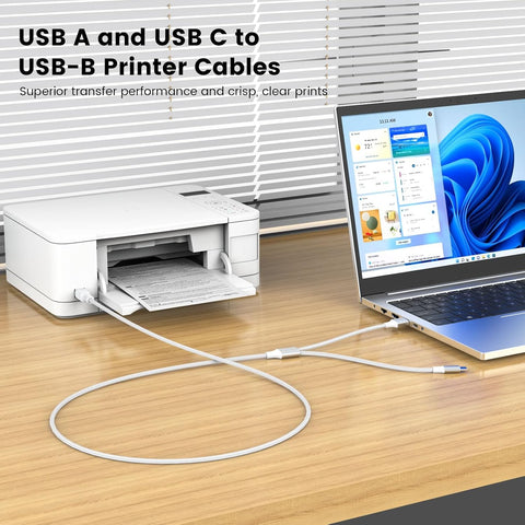 MOSWAG 2in1 USB C to B Printer Cable 6.6FT/2M with USB A to B Cable