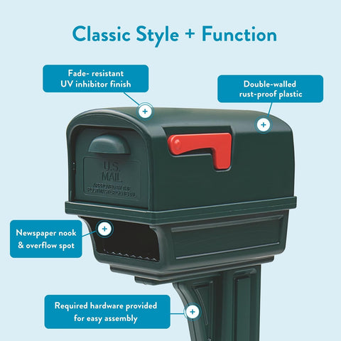 Architectural Mailboxes Gentry Plastic, Dual Access, Mailbox and Post Kit, GGC1G00AM, Green, Large Capacity