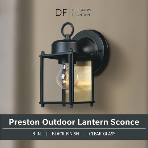 DESIGNERS FOUNTAIN Preston 8 Inch Outdoor Wall Light, Black, 1161-BK