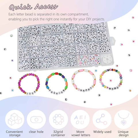 Amaney 1600pcs Acrylic Alpabet Letter Beads,31 Styles,Heart,Number,Star and Smiley Beads,4x7mm for Jewelry Making Bracelets Necklaces Key Chains