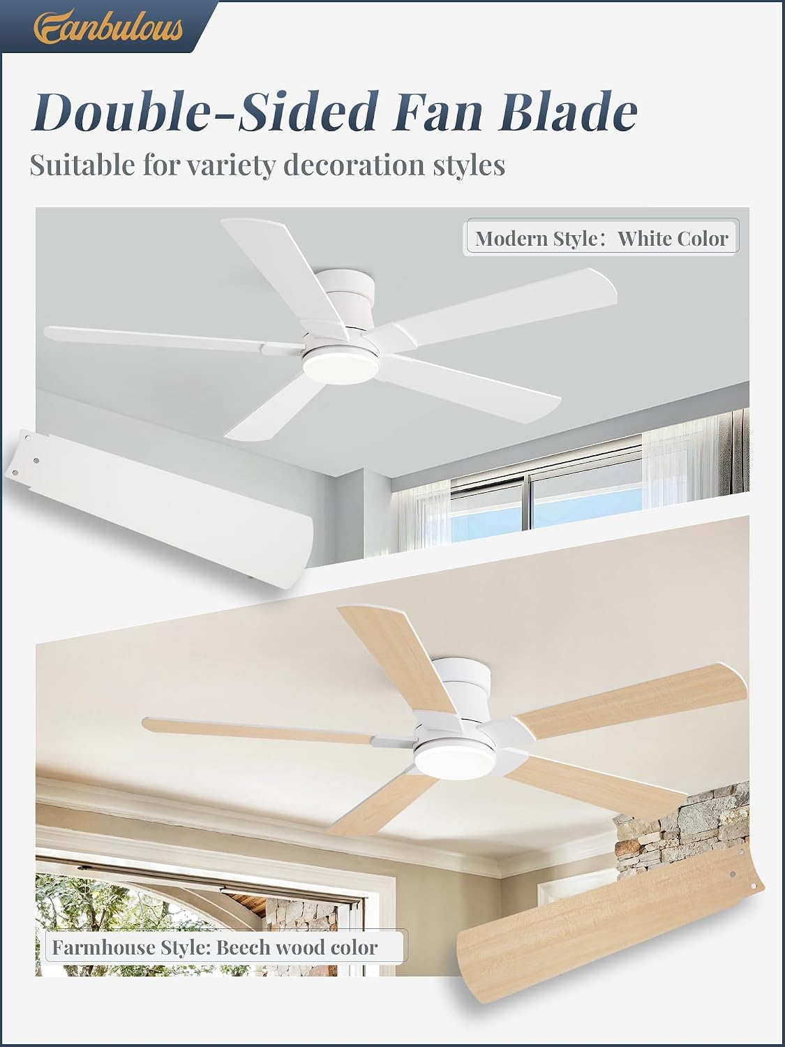 Fanbulous 52” Ceiling Fans with Lights and Remote, Flush Mount Ceiling Fan