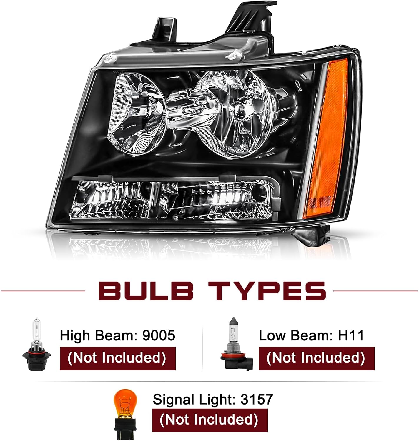 JSBOYAT Halogen Headlight for 2007-2014 Chevy Tahoe Suburban Avalanche