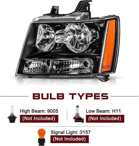 JSBOYAT Halogen Headlight for 2007-2014 Chevy Tahoe Suburban Avalanche