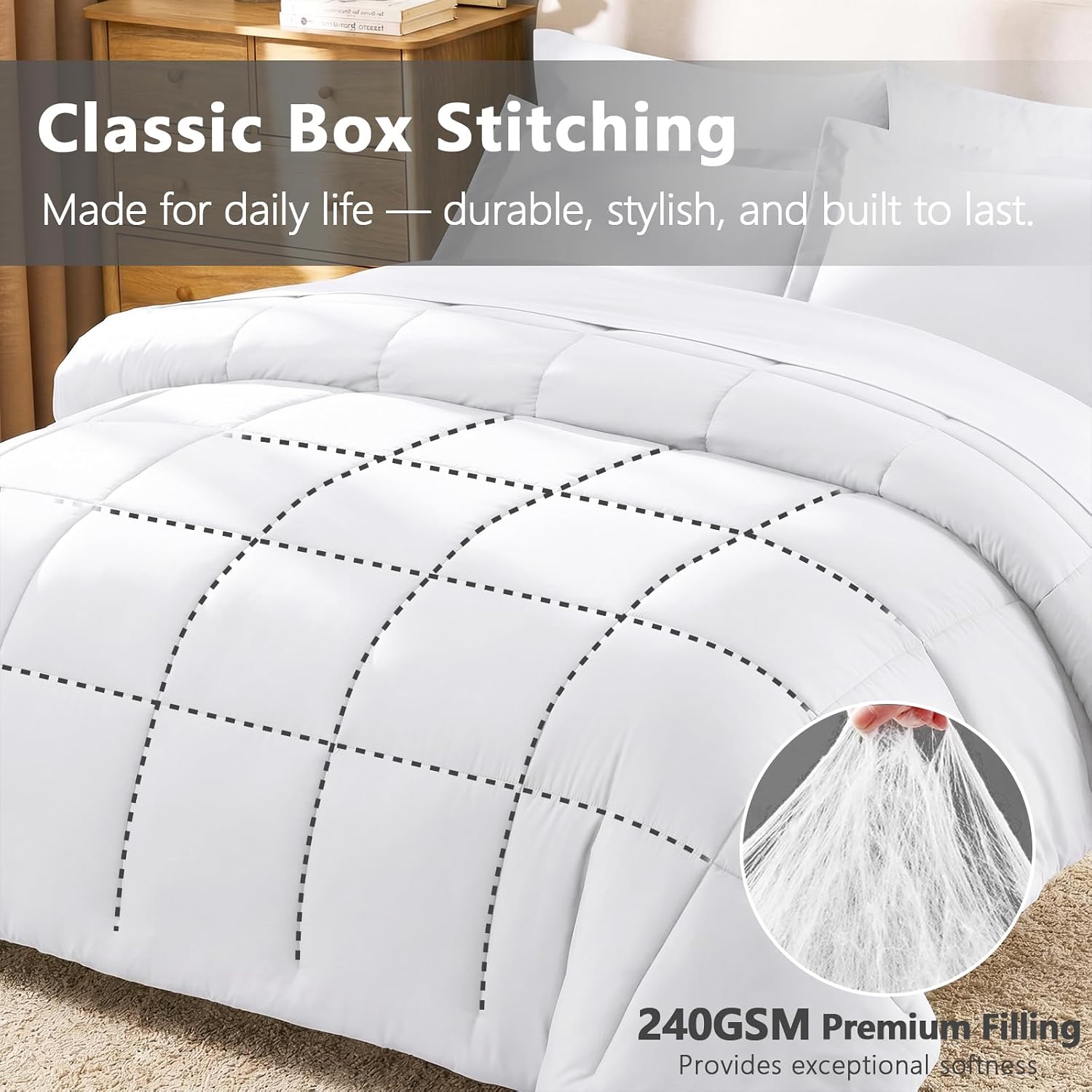 CozyLux Twin Comforter Set, 5-Piece Bed in a Bag, White