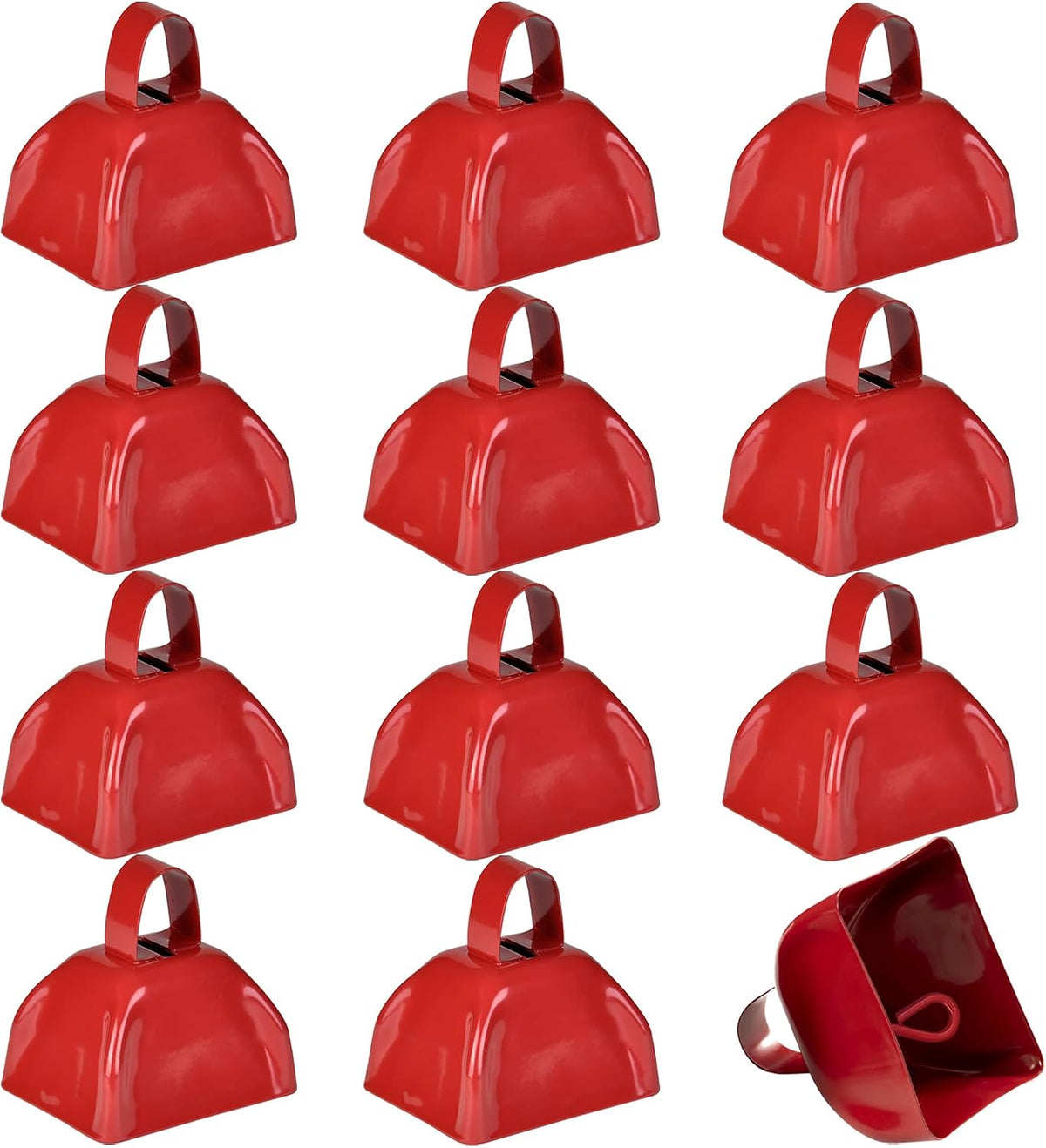 3 Inch Red Metal Cowbells (12-Pack) Loud Cheering Noise Makers