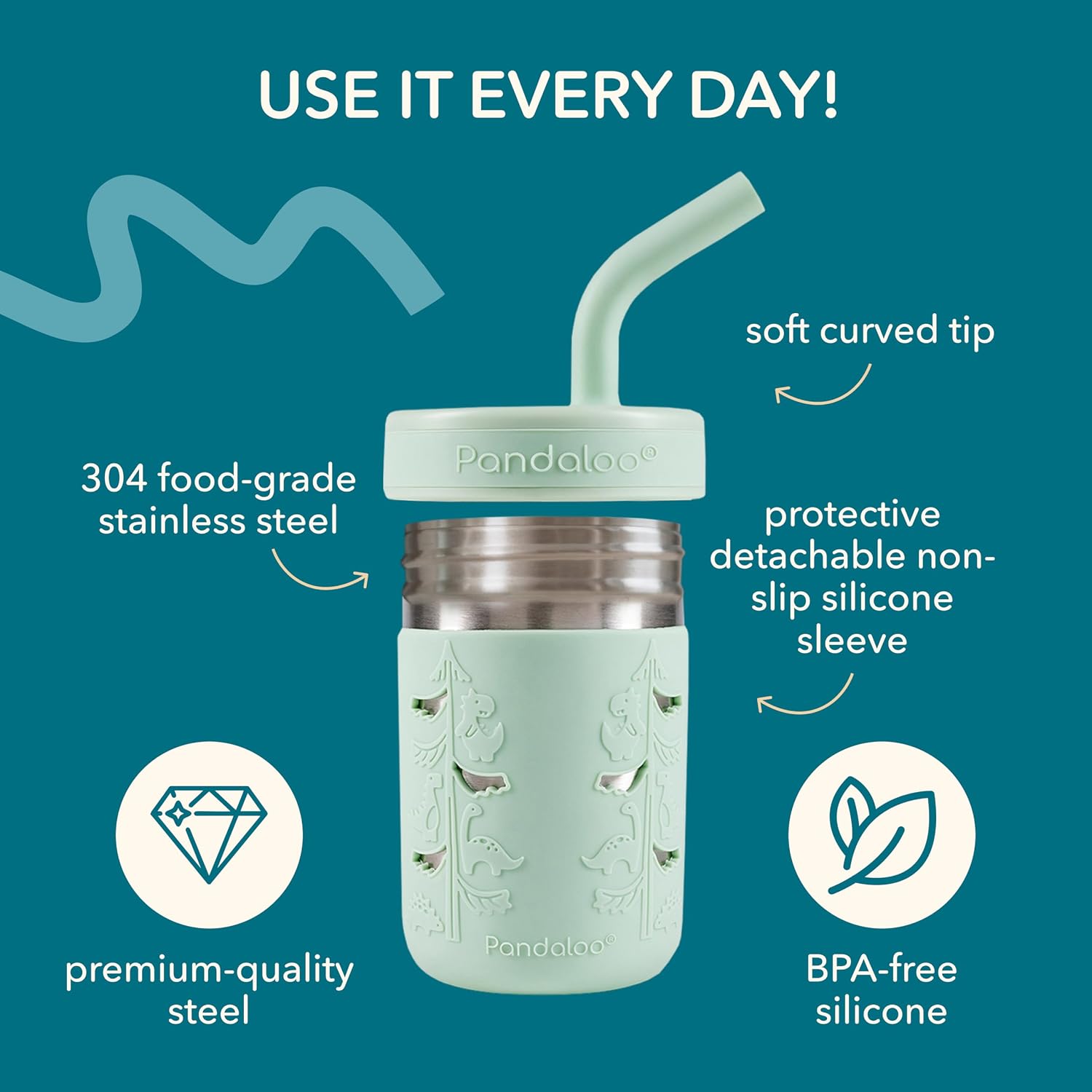 Pandaloo® Smoothie Cups for Kids - Stainless Steel Toddler Tumbler with Straw, Sippy Cup for Smoothies - BPA-Free, Toddler Snack Cups, 10 oz