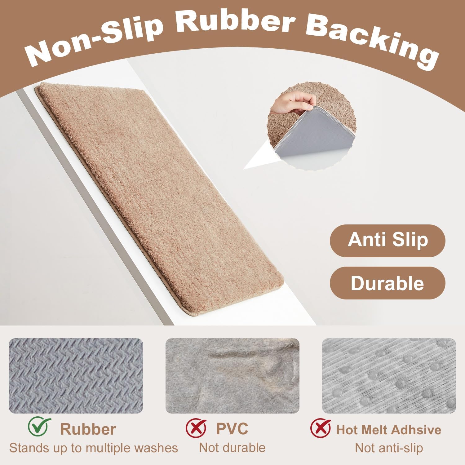 TYUU Large Bathroom Rugs, Ultra Soft Super Absorbent Bath Rugs Non Slip Washable Quick Dry Bath Mat with Rubber Backing for Bathroom Floor, Shower, or Sink, Beige 3' x 4'