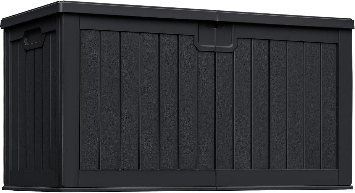 Greesum 230 Gallon HDPE Outdoor Storage Box with Removable Dividers, Weatherproof Oversized Deck Box for Patio, Garage, Garden, Black