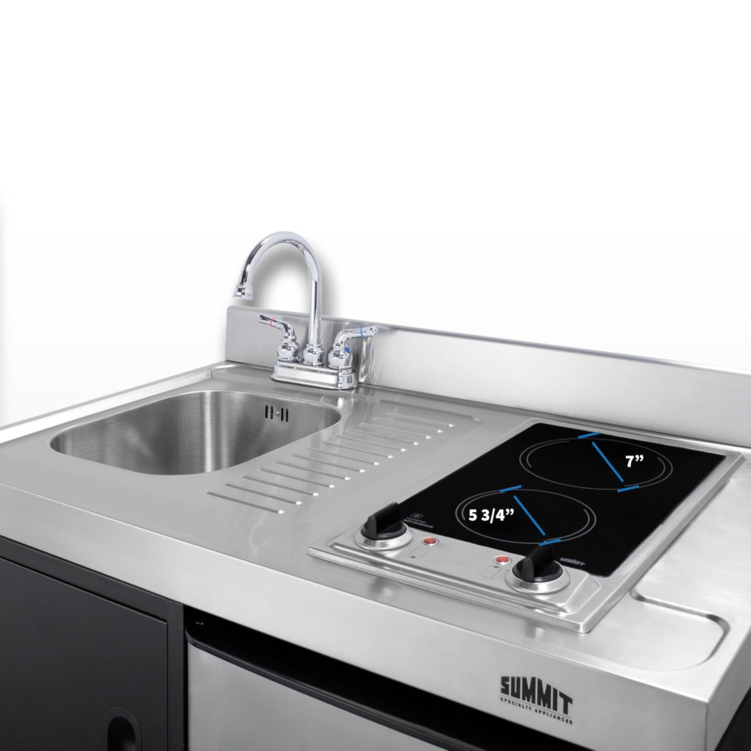 Summit 39" Wide All-in-One Kitchenette, Black and Stainless - C39ELGLASSBK